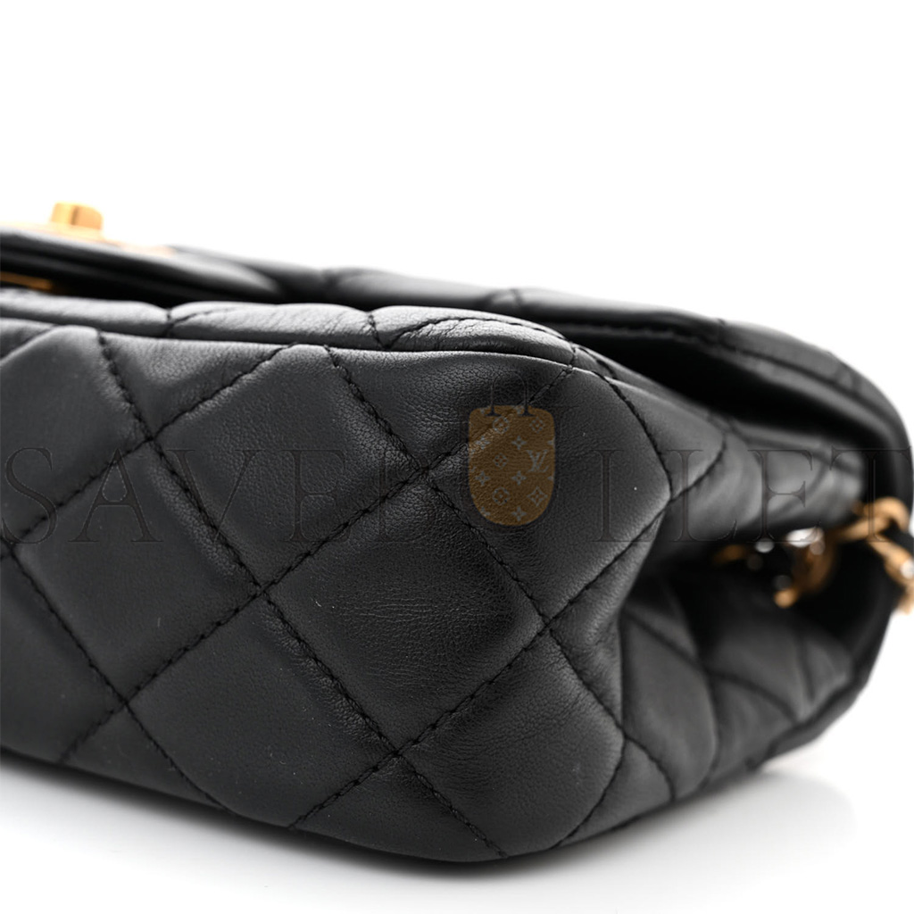 Ch*el lambskin quilted mini rectangular pearl crush flap black as1787 (19*13*6cm)